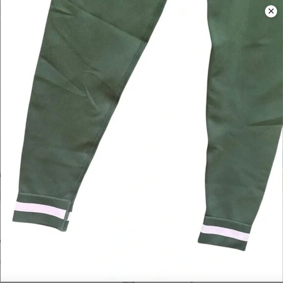 The Upside Form Seamless Midi Leggings Olive Green with Pink Stripe Size M - Picture 5 of 11